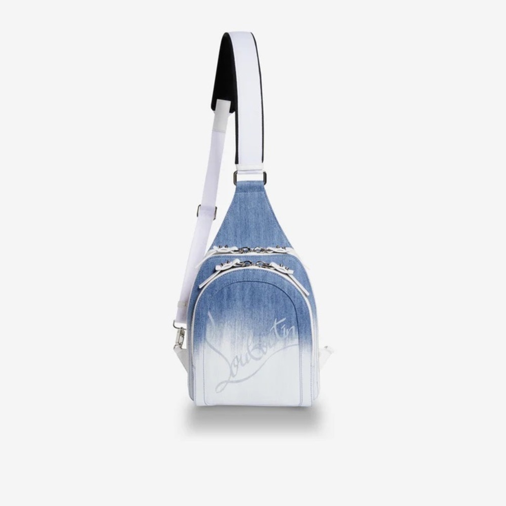 authentic Christian Louboutin Loubifunk Dégradé Denim & Jacquard Backpack - Picture 3 of 11